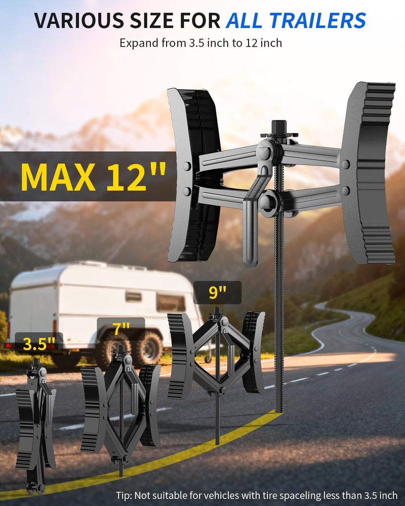 BEBOBLY Camper RV Wheel Chock Stabilizer, Heavy Duty X-Shaped Camper Wheel Chock 2 Sets with Wrench for Travel Trailer, Fits 3.5" to 12" Wheel Gaps, Anti-Move Tire Wheel Chock - Image 3